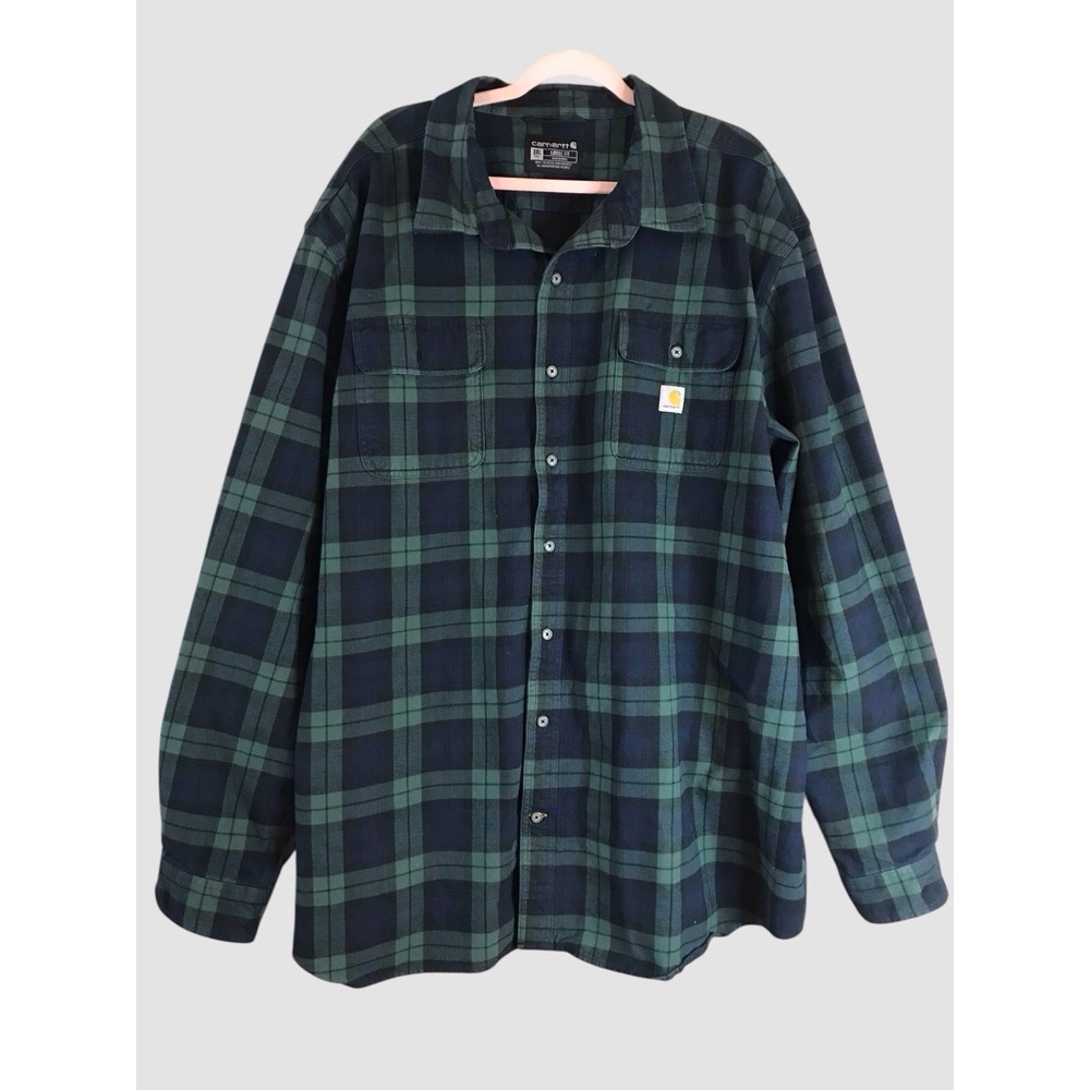 Carhartt Shirt Men's 3XL Tall Loose Fit Heavyweight Flannel Long Sleeve Plaid